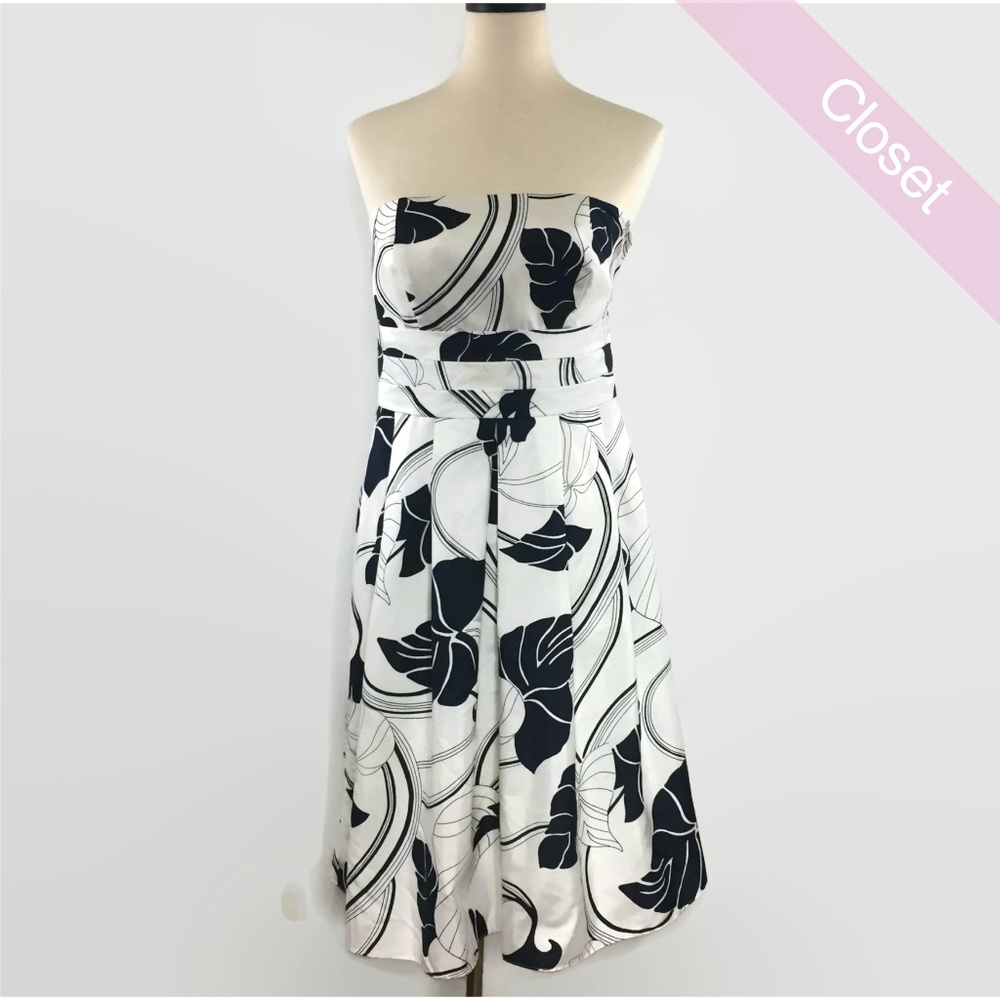 Ann Taylor Blue/White Tropical Print Silk Dress